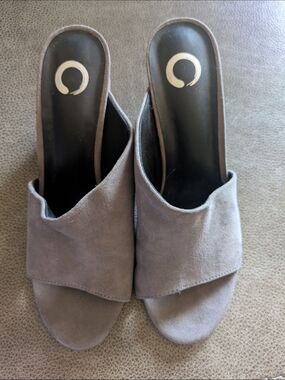 Enso Gray Suede Slide Heels